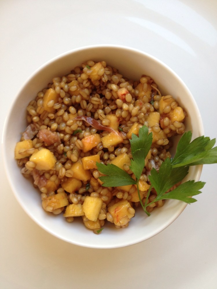 Balsamic Wheatberries with Peaches & Prosciutto