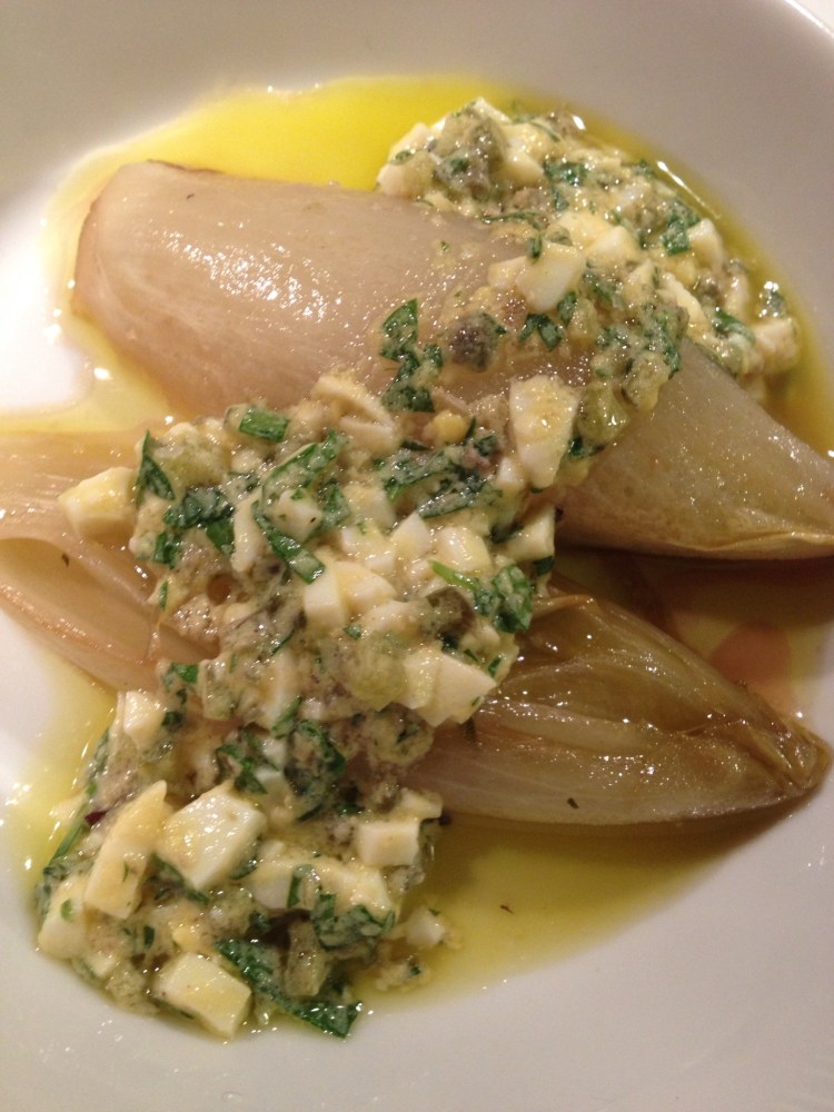 Braised Endive with sauce Gribiche